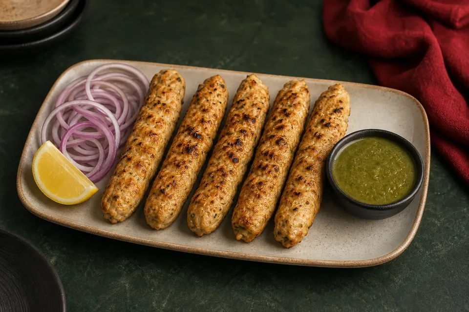 Charcoal-grilled chicken seekh kabobs
