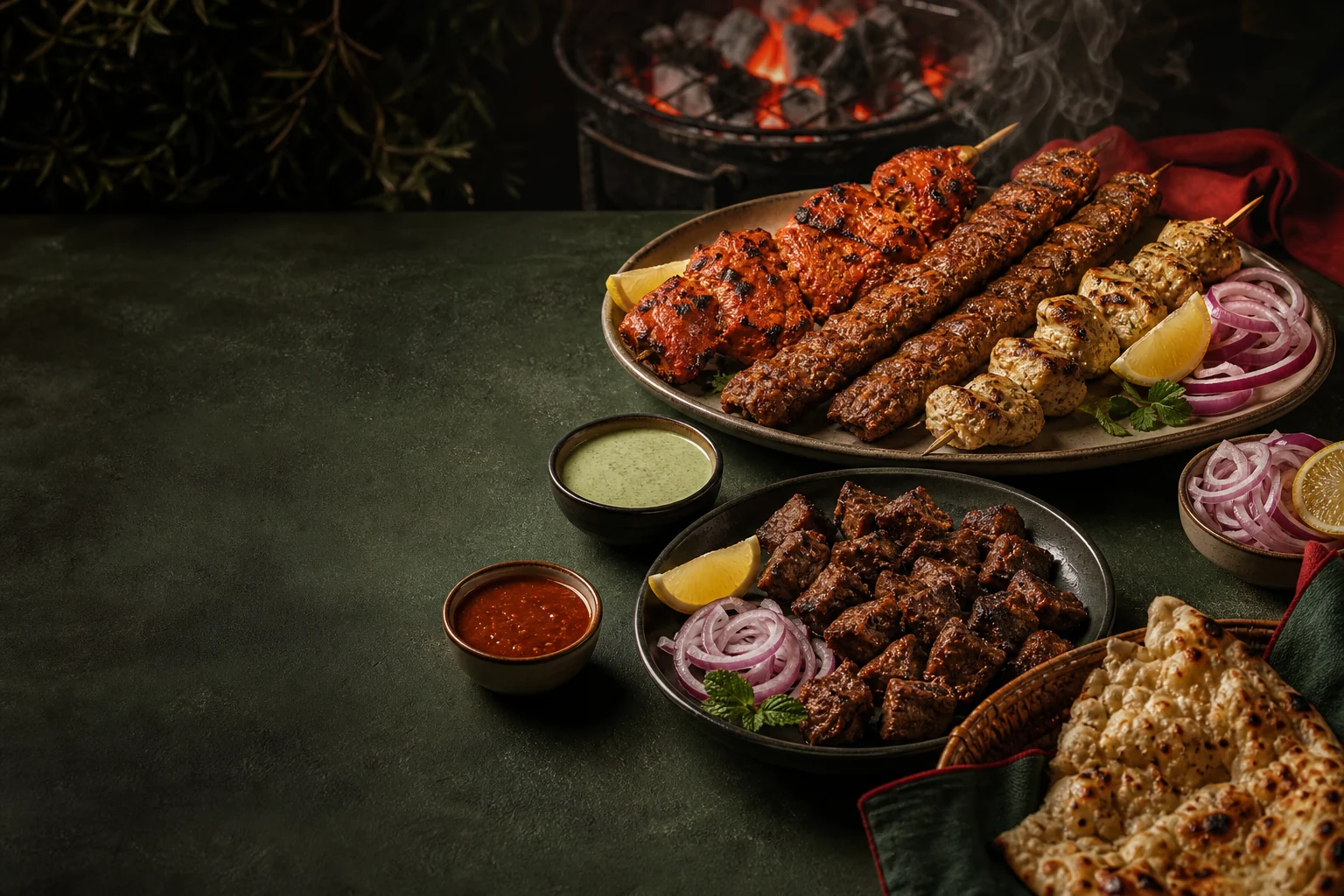 Pakistani barbecue feast served family style